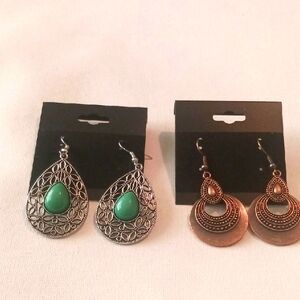 Elegant Silver and Bronze Teardrop Earrings Set